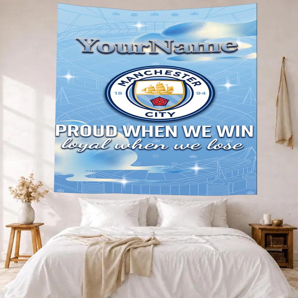 Manchester City Custom Your Name Wall Decor Tapestry Art For Pet Memorial Birthdaywedding Party Backdrop Family Gift