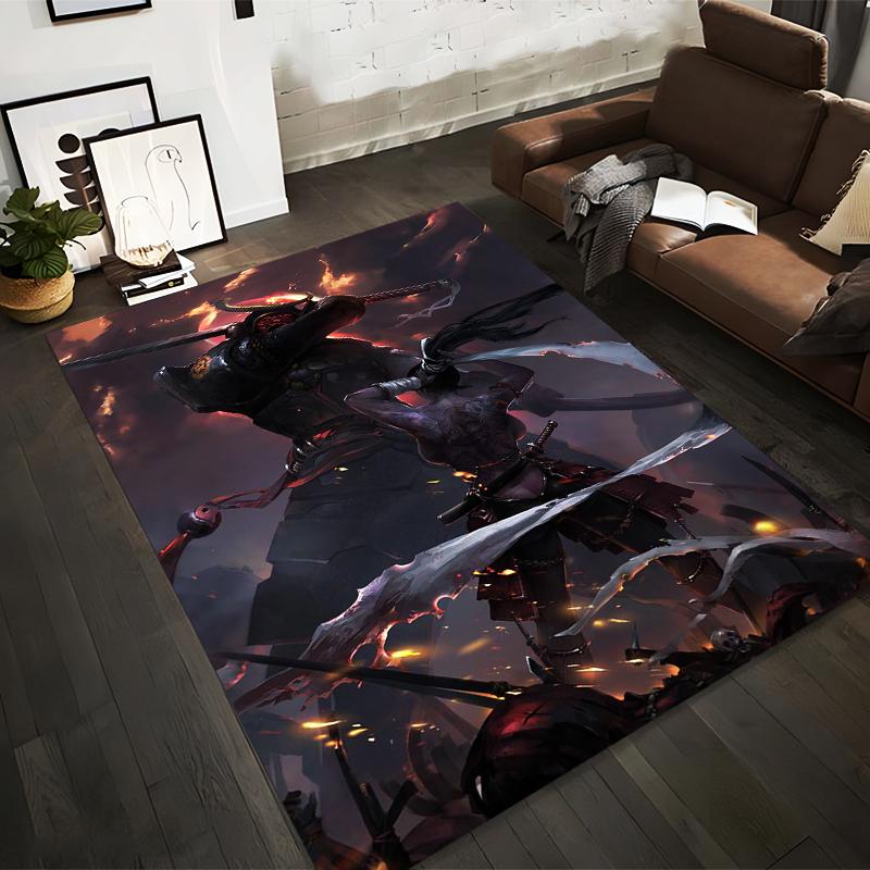 Epic Samurai Battle Scene with Fiery Background Printed Carpet Suitable for use as an anti-slip for living room bedroom sofas