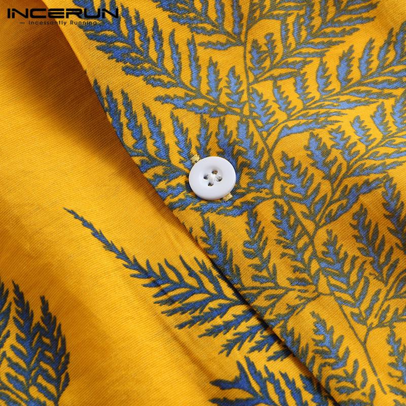 Гавайская пляжная рубашка INCERUN с коротким рукавом и тропическим принтом, для мужчин