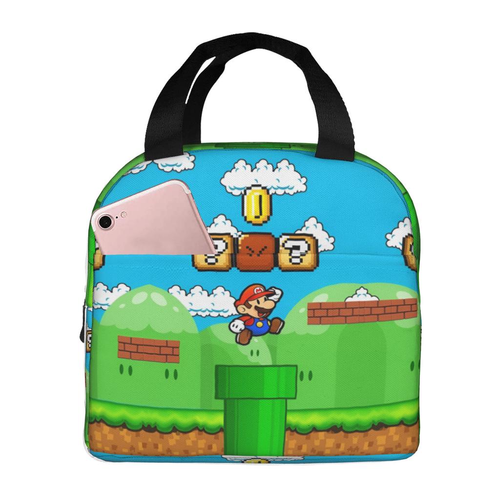 Custom M-Marioed Insulated Lunch Tote Bag for Women Men Cartoon Portable Thermal Cooler Food Lunch Box Outdoor Camping Travel