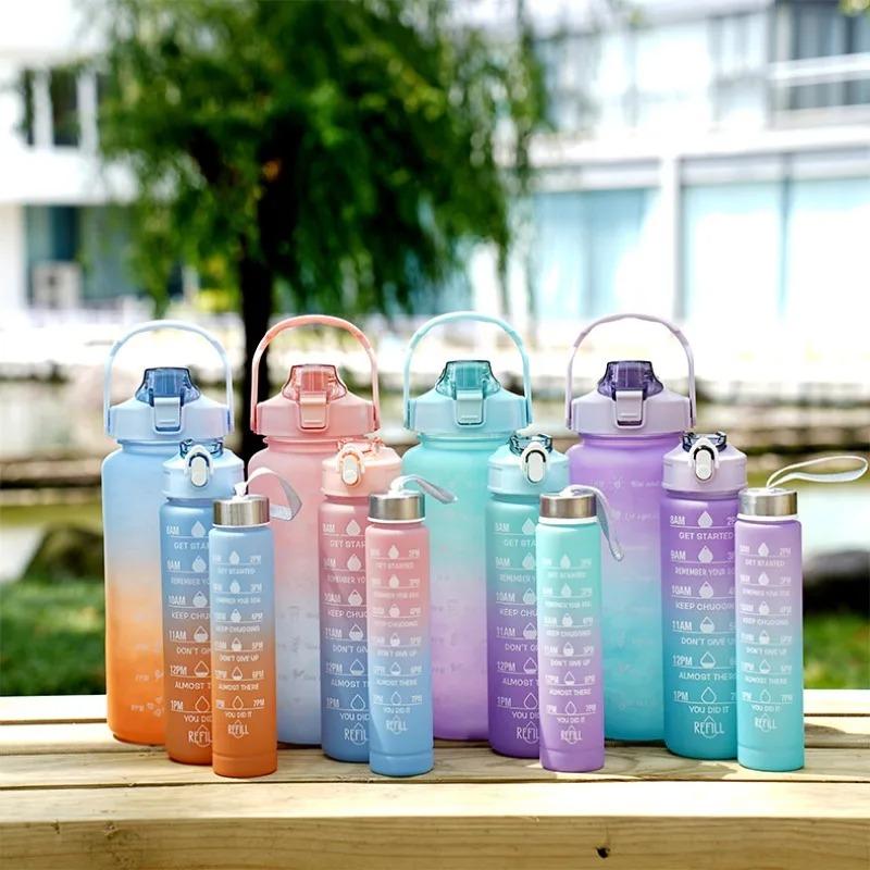 Portable Reusable Plastic Cups Outdoor Travel Gym Sports Water Bottle with Time Marker Motivational Drinking Bottle