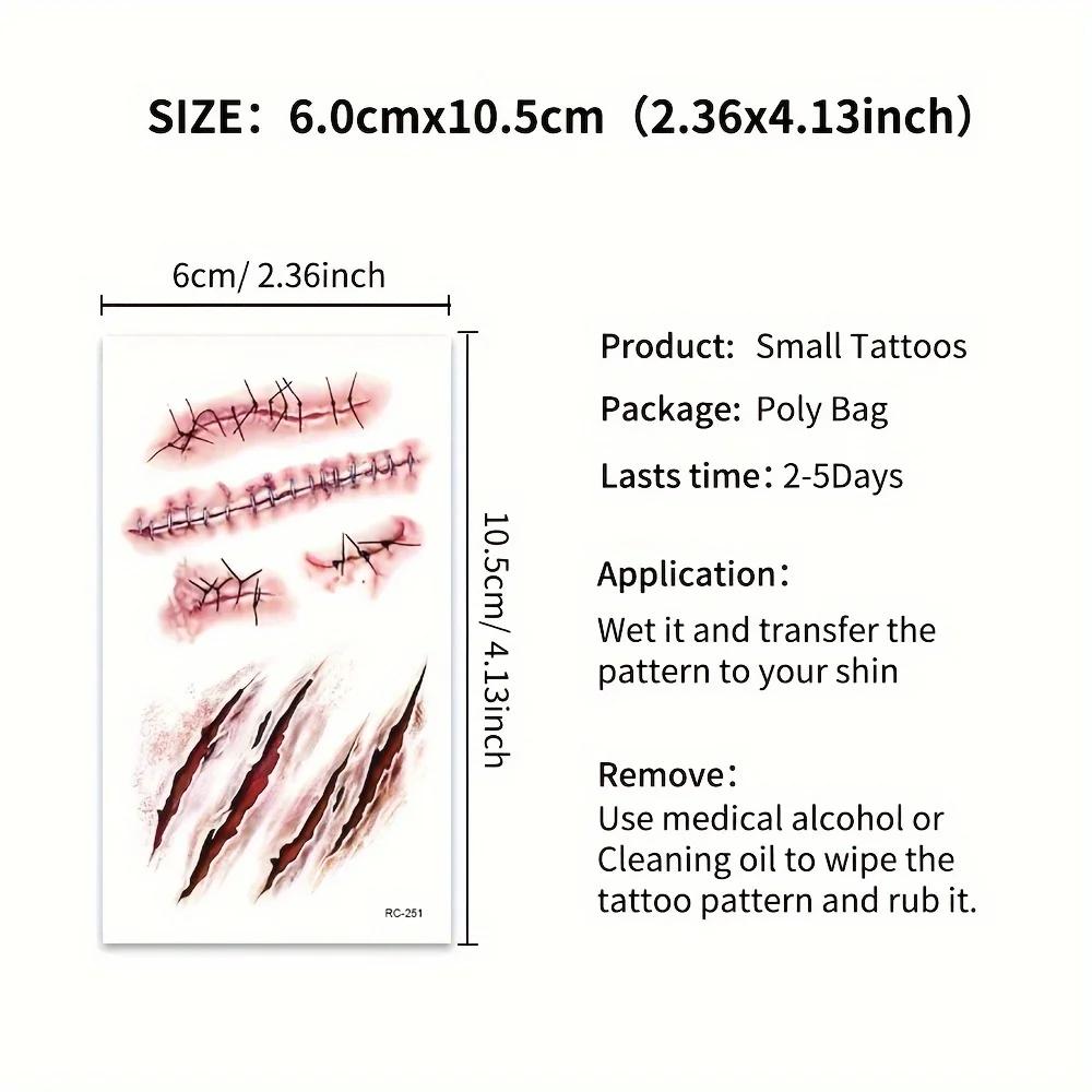 Хэллоуин Временные татуировки шрамы для взрослых, Ужасные поддельные татуировки для тела, лица, маскарад, розыгрыш, макияж, косплей, костюмная вечеринка