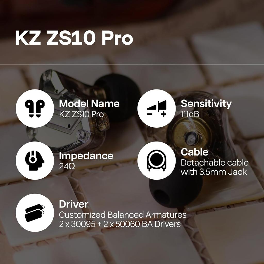 ZS10 Pro Гибридные IEM с 4BA+1DD, Hi-Fi Проводные Игровые Музыкальные Наушники, Лицевая Панель из Нержавеющей Стали, Съемный Кабель, Премиальный Hi-Fi Внутриканальный Монитор для Музыкантов