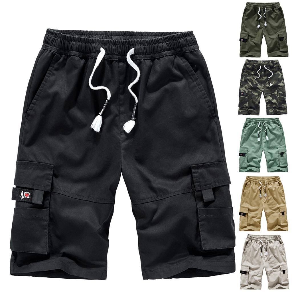 Men's Fashion Drawstring Pocket Pants Cotton Five-point Shorts Overalls Shorts
