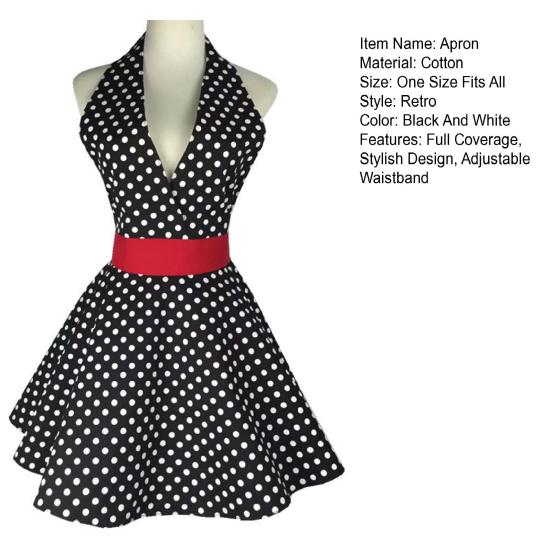 Ретро милый фартук для женщин с V-образным вырезом в горошек сексуальный регулируемый хлопковый кухонный фартук с завязками для домашнего использования на работе