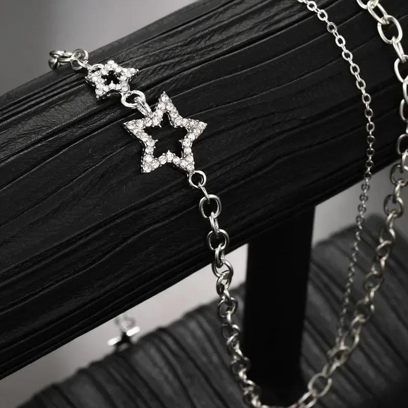 Shiny Star Pendant Layered Necklace Y2k Jewelry for Women Fashion Pentagram Silver Choker Chain Zircon Charm Necklace