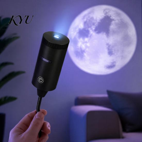 Romantic Room Decor Light USB Projector Lamp with 2 Films, Moon & Milky Way LED Projection Car Interior Atmosphere Light, 360 Degrees Rotating