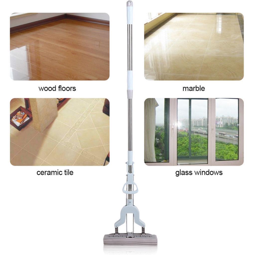 Pdtoweb Stainless Steel Telescopic Handle Absorbent Sponge Mop Home Floor Cleaning Tool