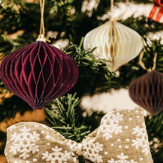 6 Pcs Honeycomb Christmas Ornaments 3D Mini Glitter Edge Paper Honeycomb Lantern Vintage Foldable Xmas Tree Hanging Decoration for Holiday Party