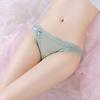 Sexy Embroidery Lace Stitching Briefs Solid Color Bowknot Decor See-through Mesh Seamless Panties Low-rise Ultra-thin