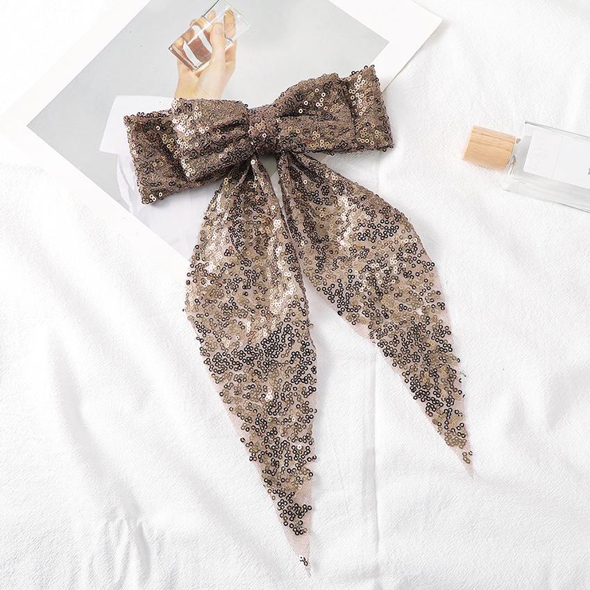 Glitter Sequin Bow Hair Clip Large Double Layer Lace Fashion Barrette Alloy Spring Bottom Clip Hair Bow Women Hair Accessories