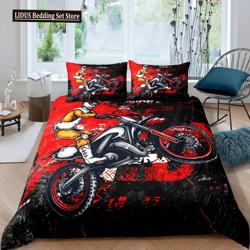 Комплект постельного белья с пододеяльником 'Dirt Bike Motocross Racer' Для детей Подростков Стиль Экстремальные виды спорта Полиэстер Комплект постельного белья Постельное белье Двуспальный Queen King