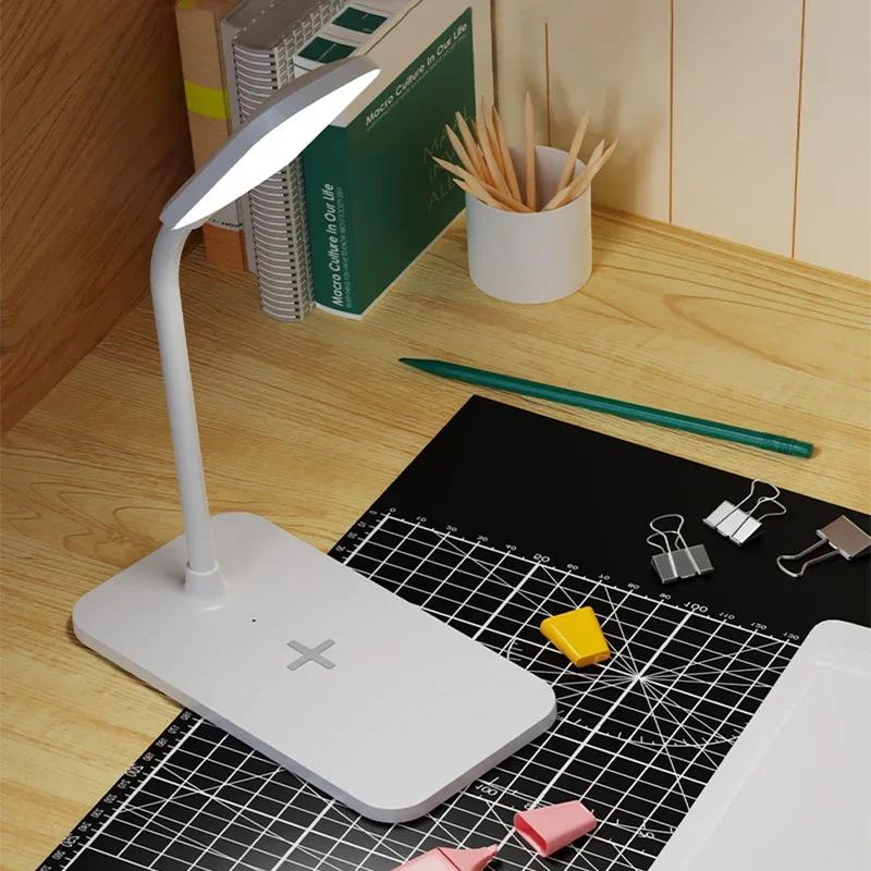 Светодиодный индикатор бронирования USB беспроводная зарядка Светодиодная настольная лампа Порт Прикроватная сенсорная Диммируемая Защита глаз для чтения за столом Домашний ночник