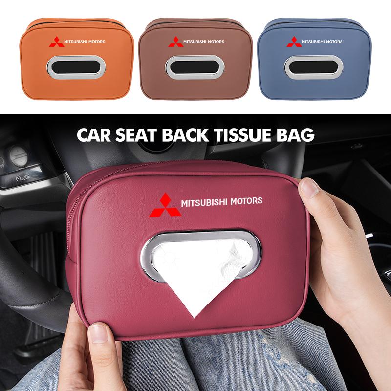For Mitsubishi Car Logo Seat Back Universal Hanging Tissue Organizer Accessories Outlander Lancer Cross Colt Xpander Mirage