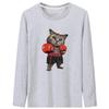 BUZZxSELECTION Мужская футболка с длинным рукавом и принтом животного - кошка (03 Серый, Размер L)