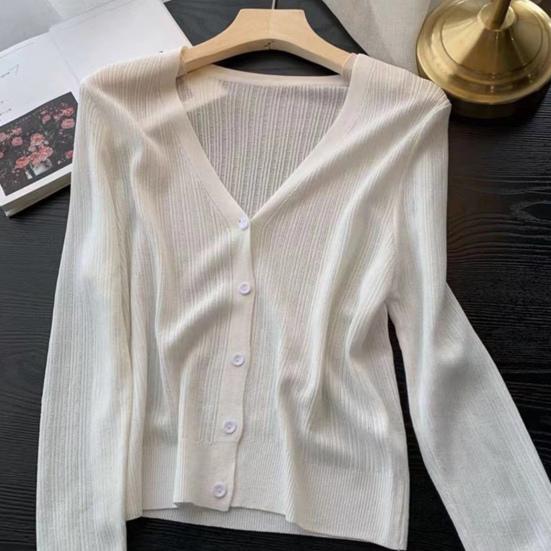 Женский кардиган Yousheng Sun Knit с длинным рукавом и V-образным вырезом на пуговицах, тонкое шелковое пальто, летний ребристый укороченный топ для активного отдыха, путешествий, работы, пляжа
