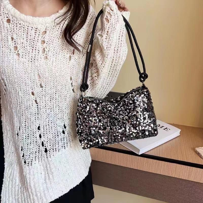 Summer New Texture Casual Sequin Shoulder Bag Personalized Simple Messenger Large Capacity Baguette Bag