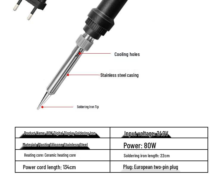 Паяльник мощностью 80 Вт с цифровым дисплеем и регулируемой температурой для домашнего использования — внутренний нагрев и поддержание постоянной температуры.