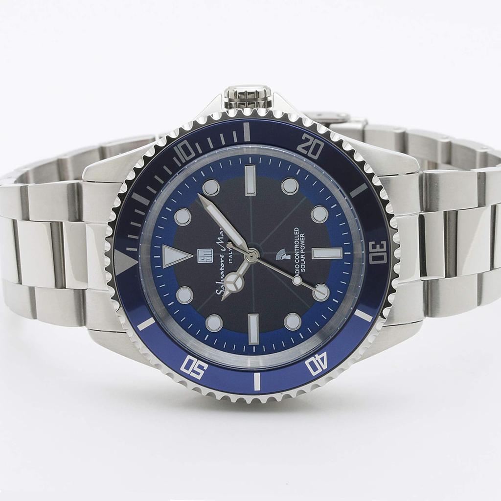 Мужские часы Salvatore Marra с радиоуправлением и солнечной батареей, деловой стиль, популярный бренд, водонепроницаемые, подарок, синие, с тканью, SSBL [Параллельный импорт]