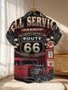 New Men'S Casual Short-Sleeve Shirt, Route 66 Full-Service Garage, Vintage Red Car with Gas Station, Perfect for Holiday Gatherings And Commuting,