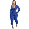 European & American Plus Size V-Neck Solid Color Casual Two-Piece Legging Suit for Women