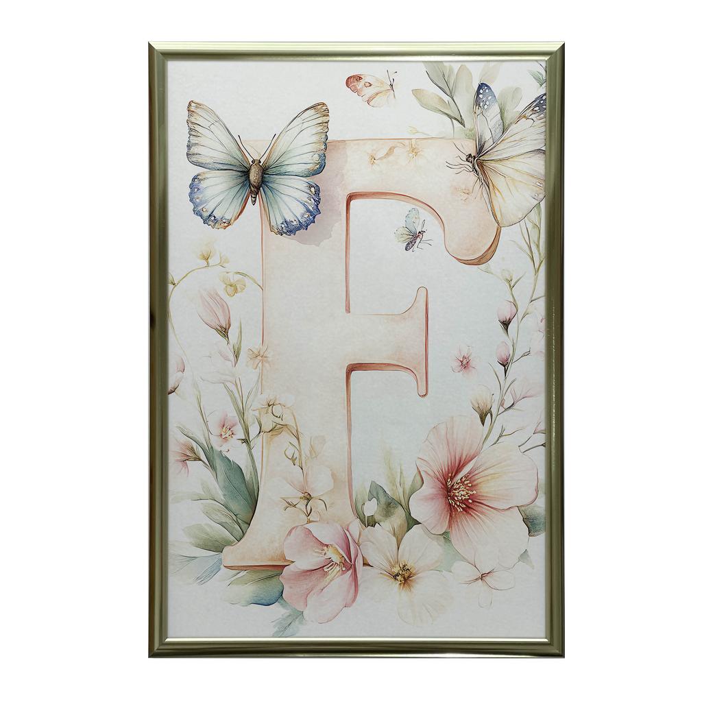 Letter "F" In Bloom - Decorative Poster Letter "F" In Bloom - Decorative Poster, 30X40 Cm, Dark Brown Wooden Frame, 230 Gsm Matte Paper