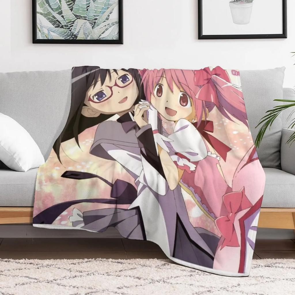 madoka magica madoka and homura Throw Blanket Stylish Decor Blanket Gift for Friends Roommate