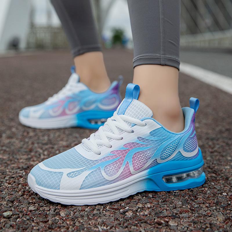 Air Cushion Women's Shoes Running Shoes Flying Woven Mesh Shoes Lace-up Size 43 Sports Shoes Women's Flat Bottom Shock Absorption Casual Shoes Large