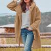 Womens Solid Color Jacket Casual Loose Fit Button Coats Button Up Long Sleeve Outerwear With Pocket, Hooded Overcoat