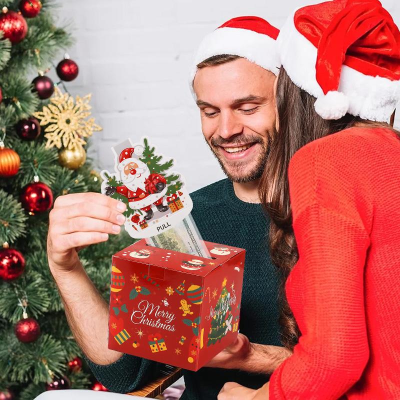 Рождественская подарочная коробка для денег, выдвижная коробка для хранения наличных с 52 прозрачными пакетами, детский рождественский DIY подарок-сюрприз, декор для новогодней вечеринки