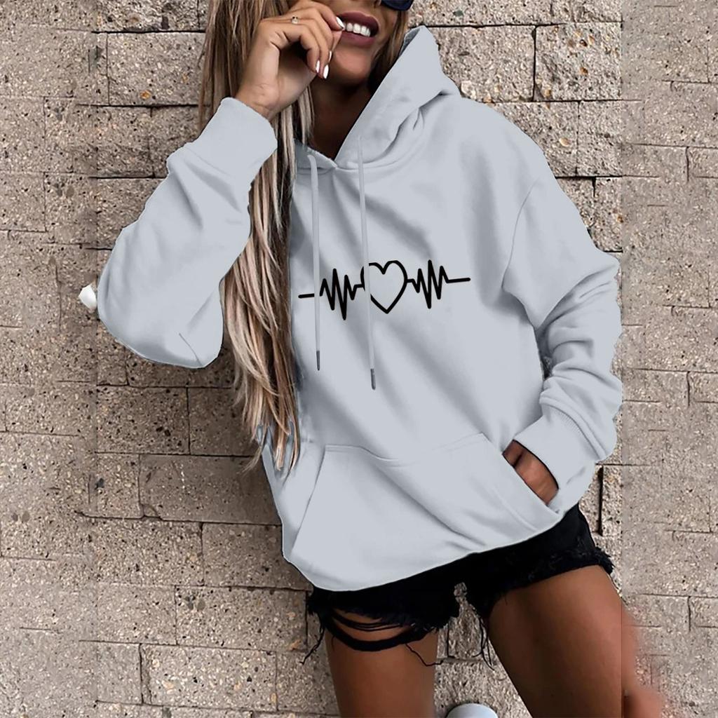 Women's Fashion Casual Fun Print Hooded Sweatshirt Loose Sports Tops Pullover