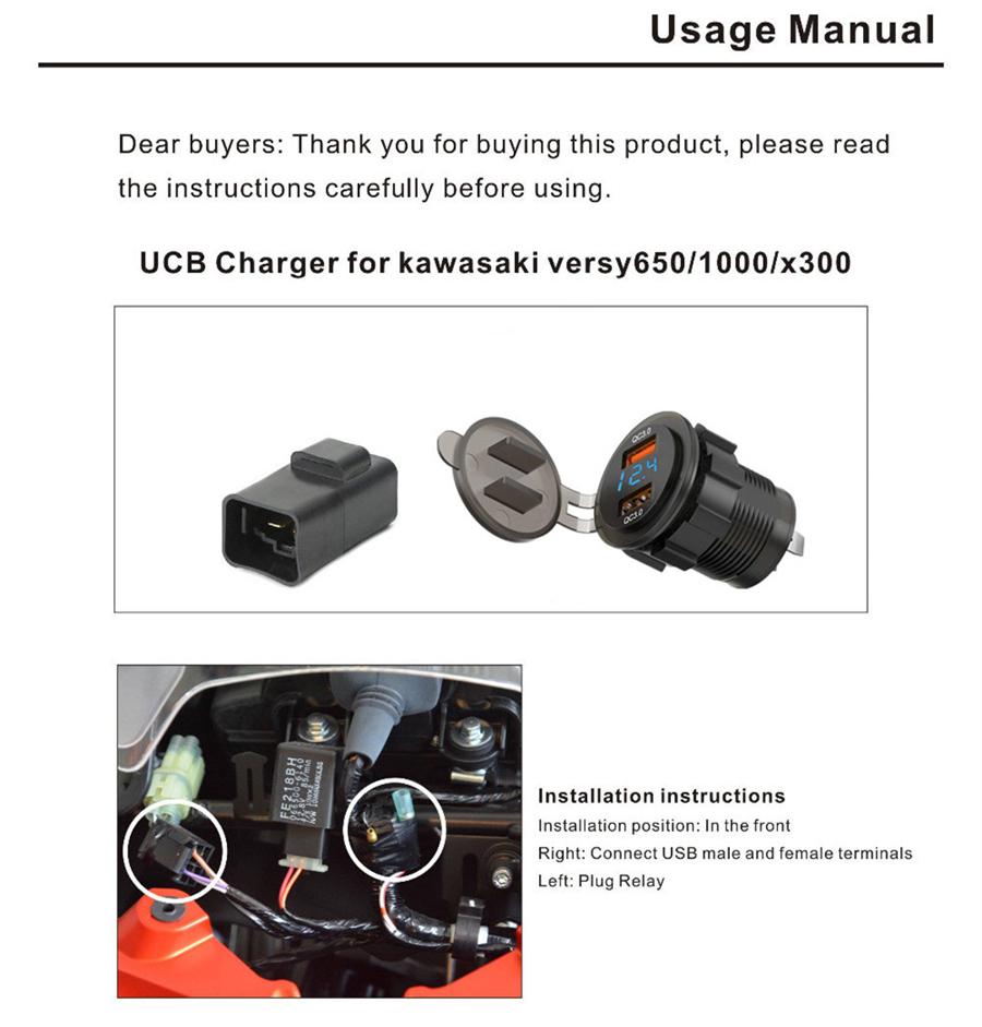 2USB Разъем для зарядки мотоцикла Цифровой светодиодный вольтметр+Реле для Kawasaki Versys650