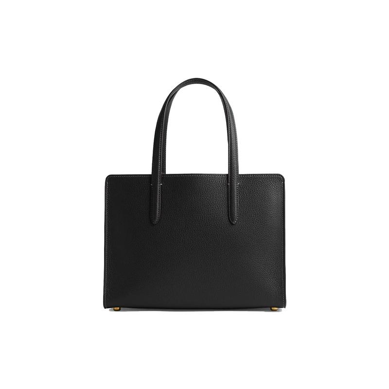 Coach Картер 28 Однотонная Логотип Именная табличка Логотип Подвеска Сумка-тоут из фактурной кожи Сумка-тоут Сумка для покупок Сумка на плечо Большая Женская Черная