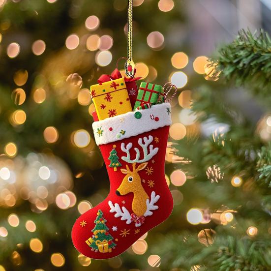 Yousheng Christmas Socks Santa Claus Red Hanging Ornament Acrylic Decorative Keychain Pendant Xmas Stockings Wall Decoration