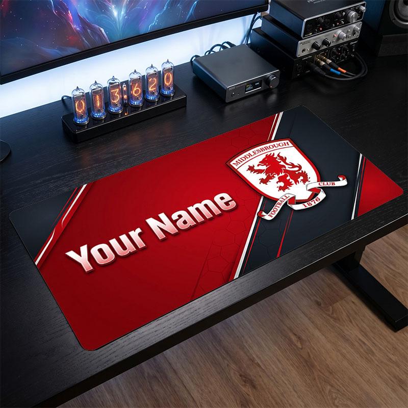 Middlesbrough FC Custom Large Mouse Pad, Personalized Name Text Print, Football Logo Non‑Slip Desk Mat Gaming Gift