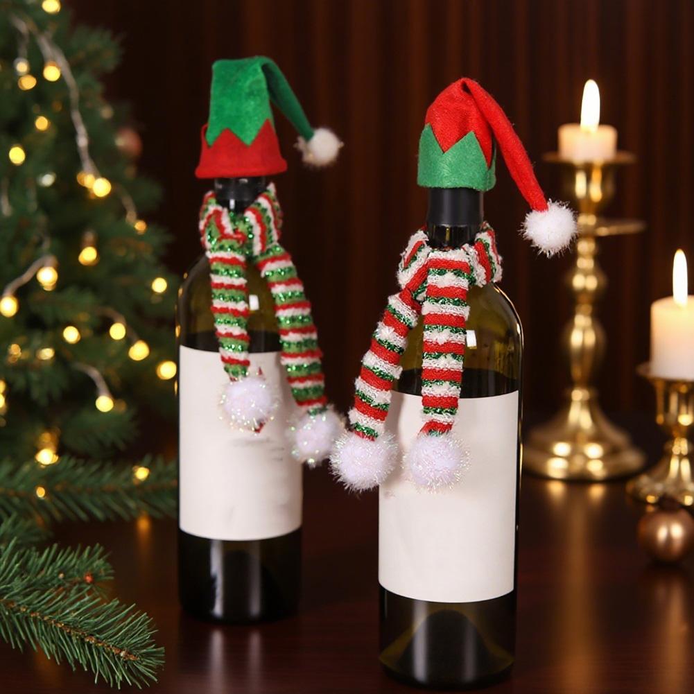 For Christmas Wine Bottle Mini Santa Hat and Scarf Kit Adds Seasonal Charm to Holiday Table Settings and Party Displays