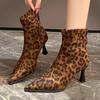 High Heels Ankle Boots Women Leopard Pointed Toe Shoes Winter New 2024 Trend Chelsea Snow Botas Pumps Fashion Sexy Zapatos Mujer