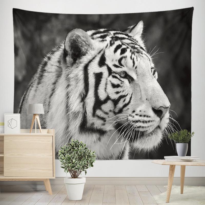 Home Decor Tapestry Black Lion Tiger Wild Animal Print Tapestry Wall Hanging Living Room Bedroom Wall Decor Backdrop Fabric