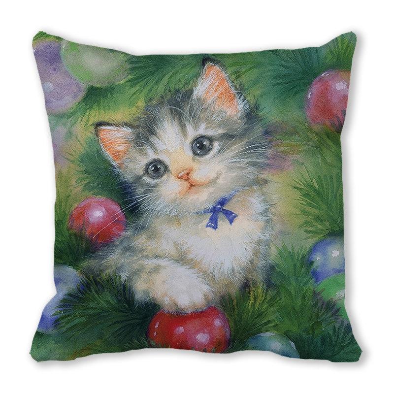 Рождество кошка собака 2022 новый год рождественское украшение подушка наволочка снеговик подарок