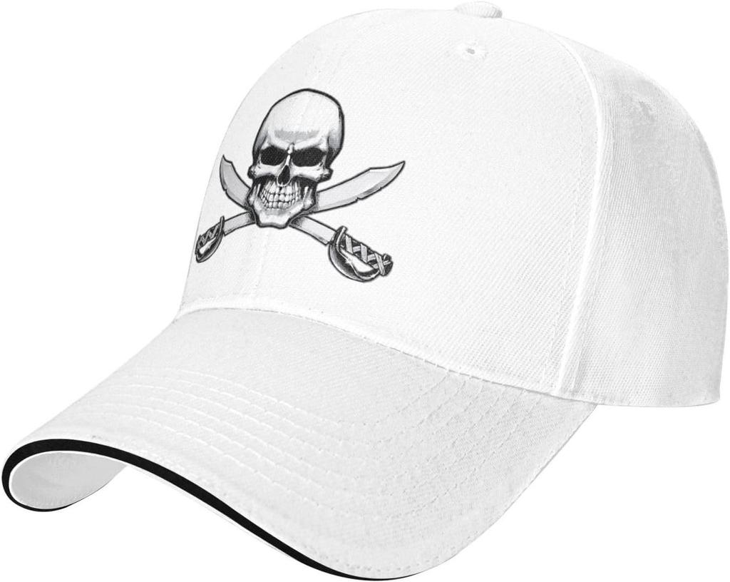 Pirate Skull Cross Swords Blue Baseball Cap Polyester Casual Sun Protection Adult Unisex