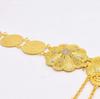 Gold Large Flower Rhinestone Long Chain Coin Tassel Metal Belt Body Jewelry