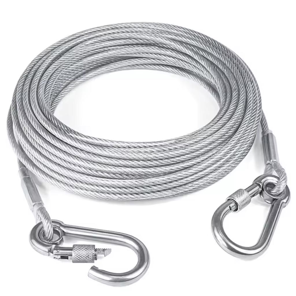 4.6m/9m/15m Double Leashes Stainless Steel Dog Tie  Strap Cable Leash Raction Rope with Metal Buckle Steel Wire Collar Outdoor