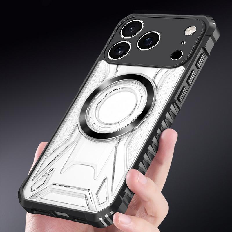 Противоударный прозрачный чехол-броня для iPhone 17 Pro Max 16 15 14 13 Pro Max с магнитным металлическим кольцом, гибридный бампер-чехол из TPU+PC