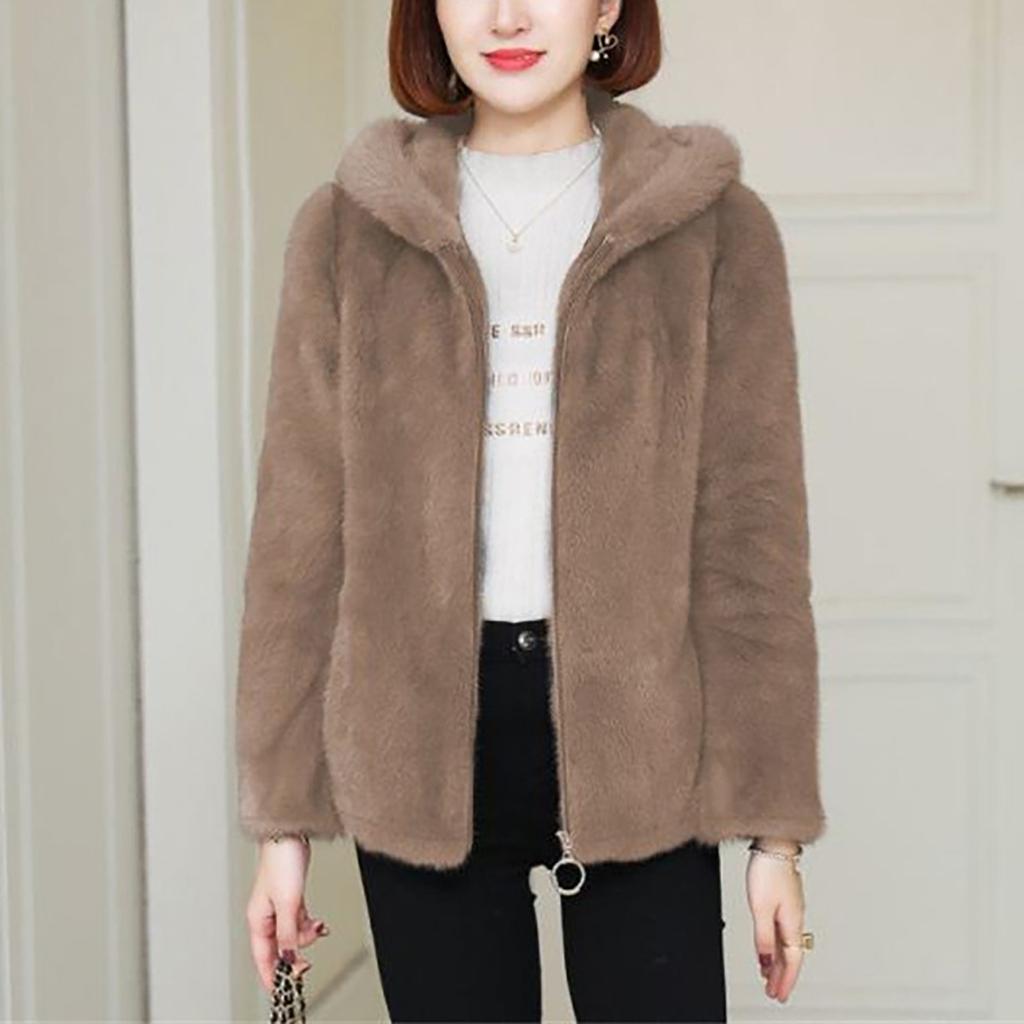 Однотонный женский двусторонний коралловый бархатный свободный теплый свитер с капюшоном, женская куртка на молнии из овечьей шерсти