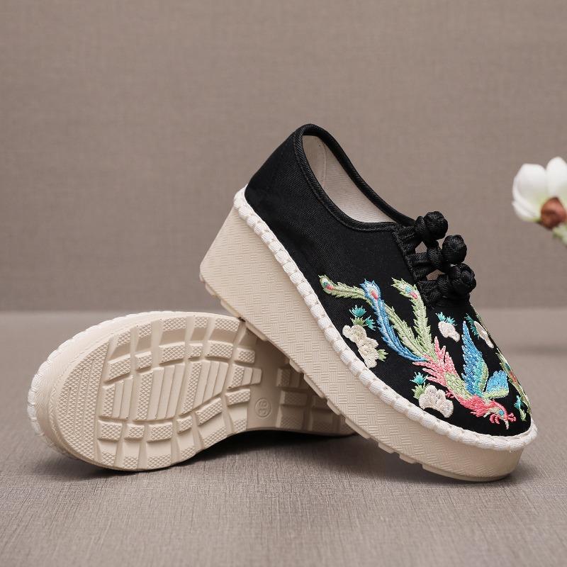 7cm High Heel Embroidered Shoes Characteristic Ethnic Style Fashionable Embroidered Phoenix Peony Cloth Shoes