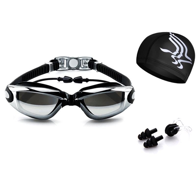 Professional Silicone Swimming Goggles Anti-fog UV Glasses with Earplug Swim Cap Sports Supplies Set