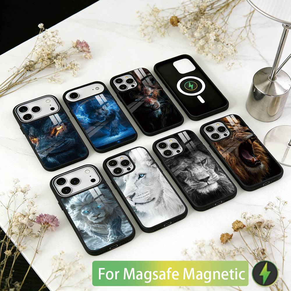 Чехол для телефона Животное Лев Для iPhone 17, 16, 15, 14, 13, 12, 11 Plus, Pro Магнитный Для Magsafe Беспроводной Зарядки