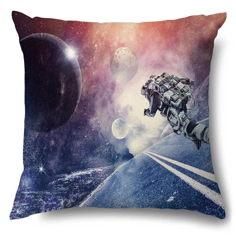 Домашний Декор Наволочки с Рисунком Астронавта и Кота в Космосе Наволочка с Рисунком Подходит для Дивана Спальни Автомобиля
