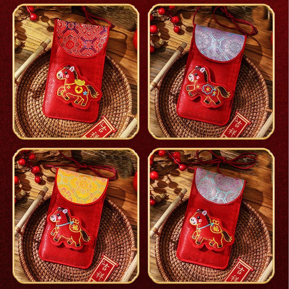 Chinese Style Horse Year Money Envelope Cartoon Creative Lucky Red Pocket Festival Thickened Cloth Red Envelope Chinese New Year