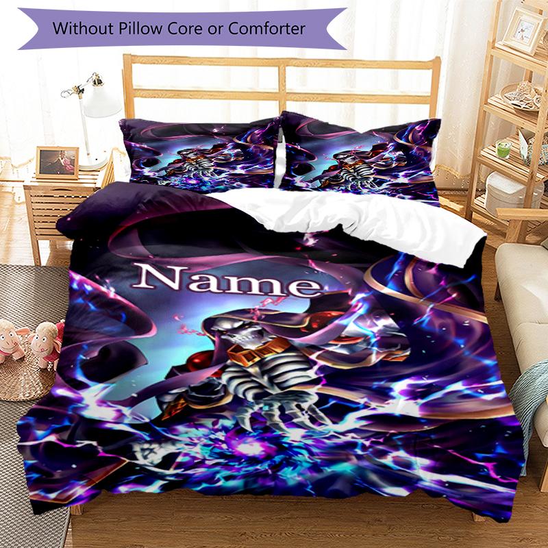 3pcs Custom Name Overlord Bedding Set Duvet Cover Closure Includes 1 Duvet Cover & 2 Pillowcases, Soft and Comfortable for All Seasons.